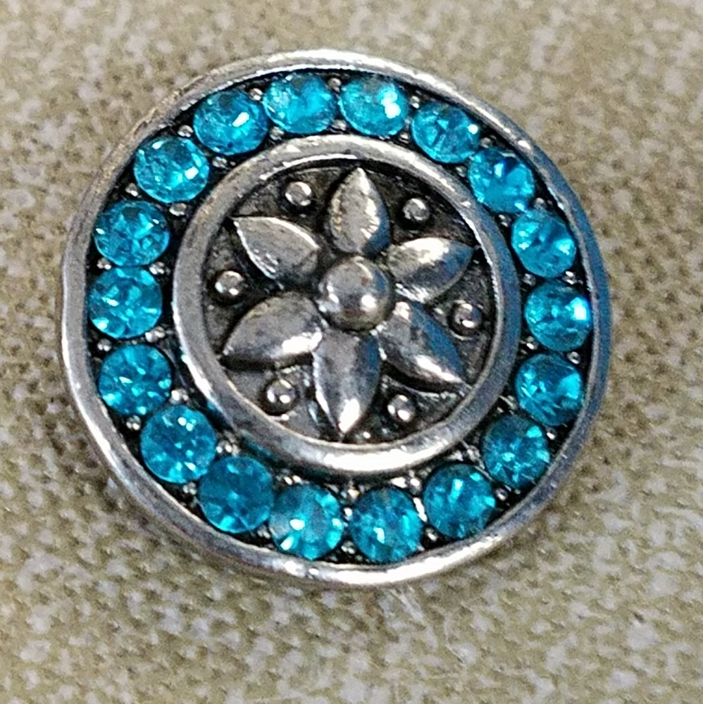 Blue flower snap with crystals for Snap jewelry